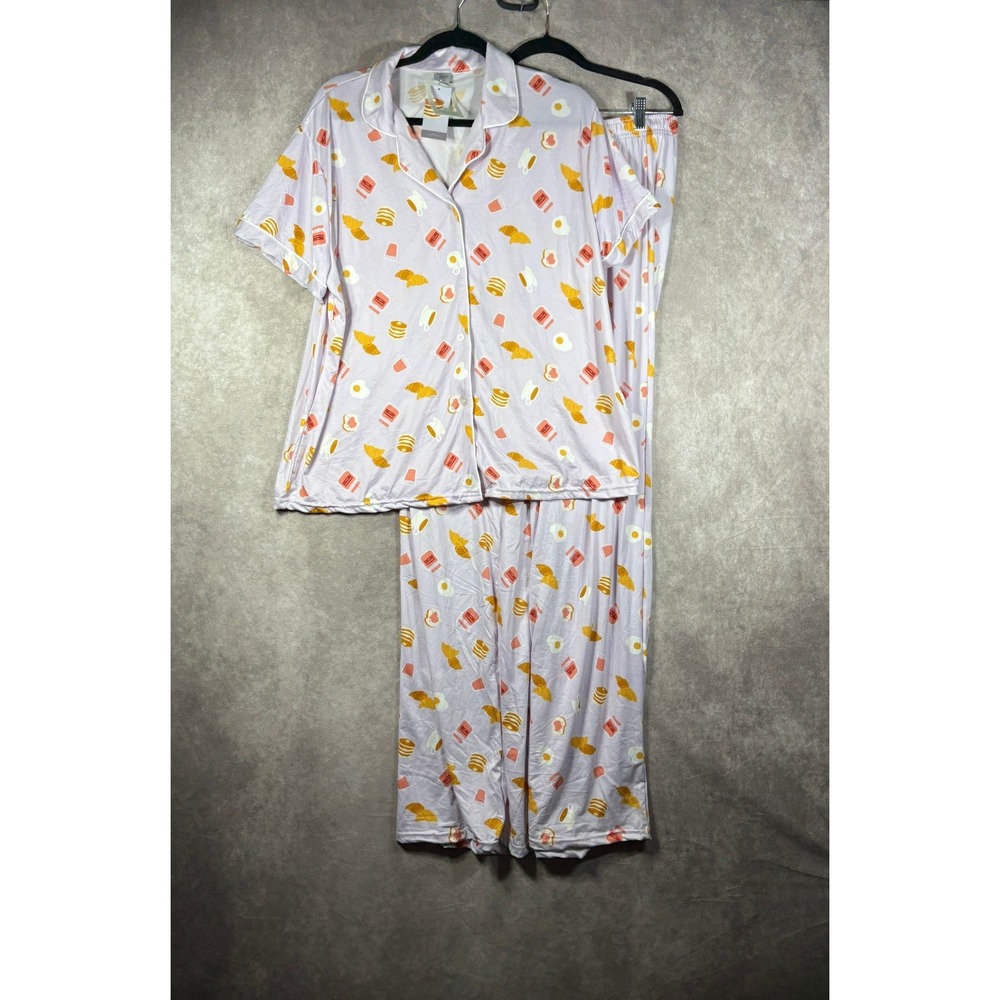 Hello Mello Pajama Set Womens XL/XXL Lavender Carried Away Breakfast Food Print